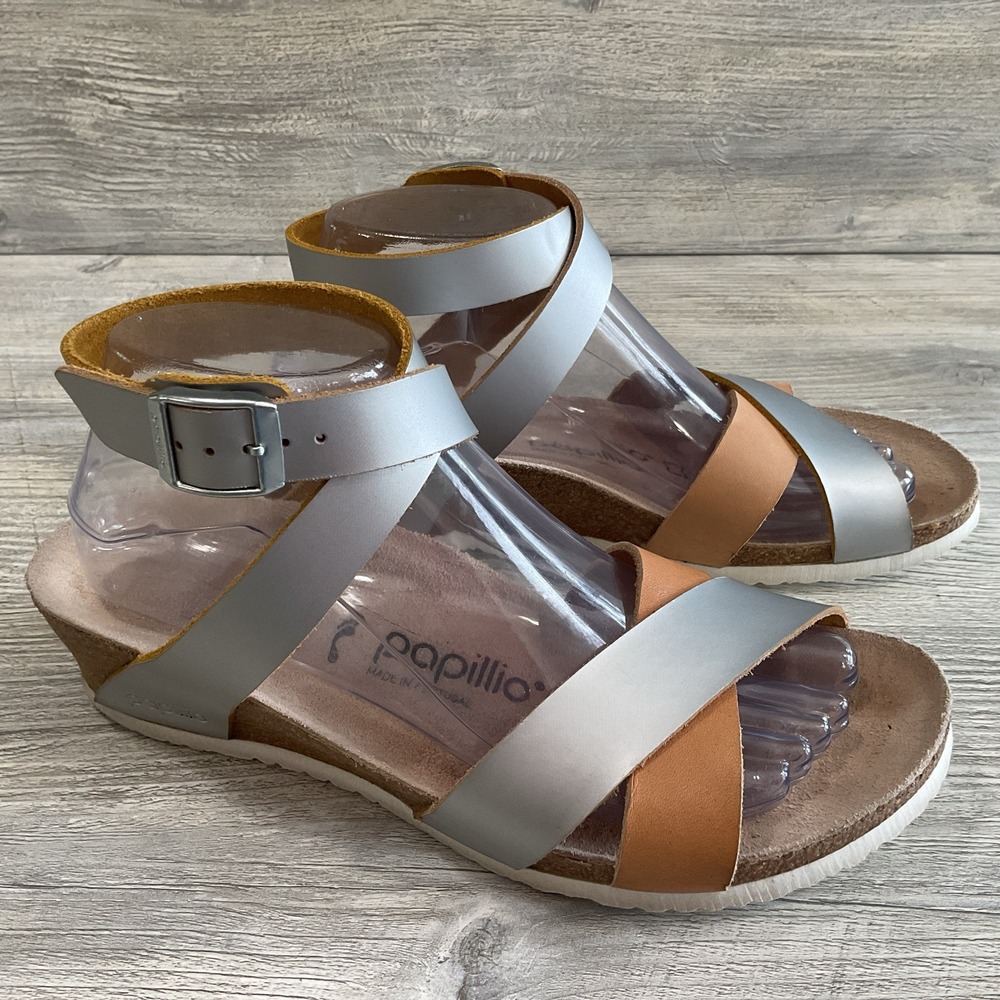 Birkenstock Papillio Lola Sandal 39 US 8 N Gray Brown Wedge Ankle Strap Portugal